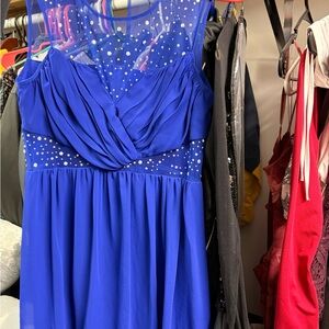 Royal Blue Rhinestone Mesh Evening Dress